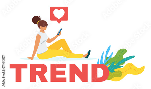 Vlogger researching Internet trends flat vector web banner template