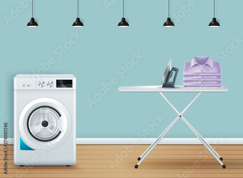 Background. Design Template of Wacher. Front View, Laundry Concept photo