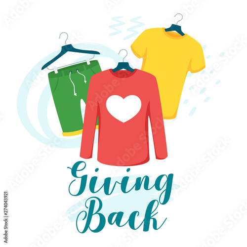 Clothes giving back vector lettering