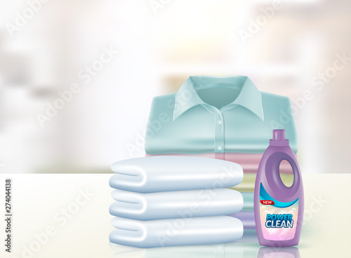 Powder laundry detergent advertising poster. Vector realistic illustration