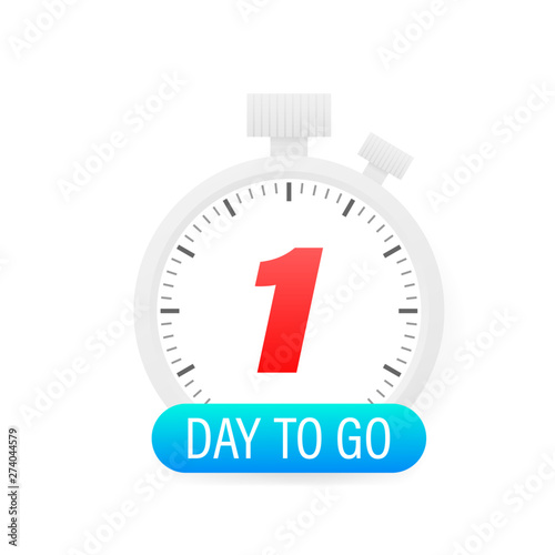 One day to go timer icon on white background.