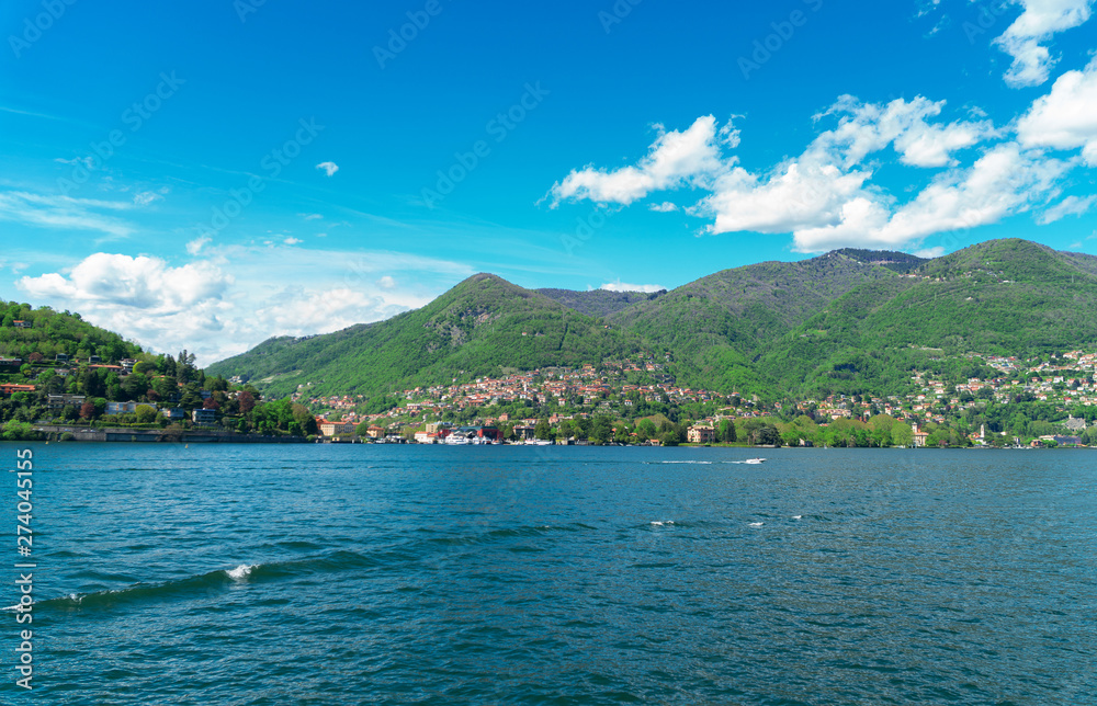 Beautiful summer Como lake landscape view in Italy.