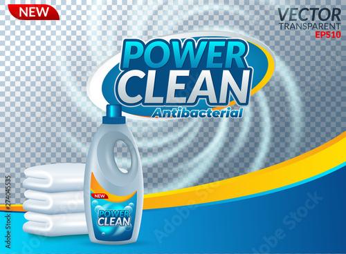 Powder laundry detergent advertising poster. Vector realistic illustration