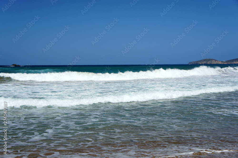 Waves on the beach.Ibiza Island.Spain.