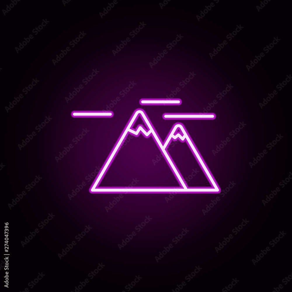 the mountains neon icon. Elements of camping set. Simple icon for websites, web design, mobile app, info graphics the mountains neon icon. Elements of camping set. Simple icon for websites, web design, mobile app, info graphics