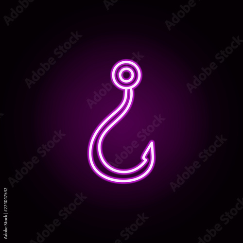 fish hook neon icon. Elements of camping set. Simple icon for websites, web design, mobile app, info graphics