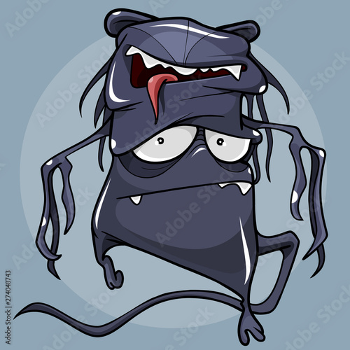 dark gray cartoonish creature with head upside down