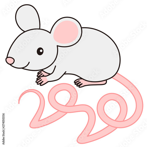 しっぽの形が2020になっているねずみ イラスト mouse 2020 ©  みやもとかずみ