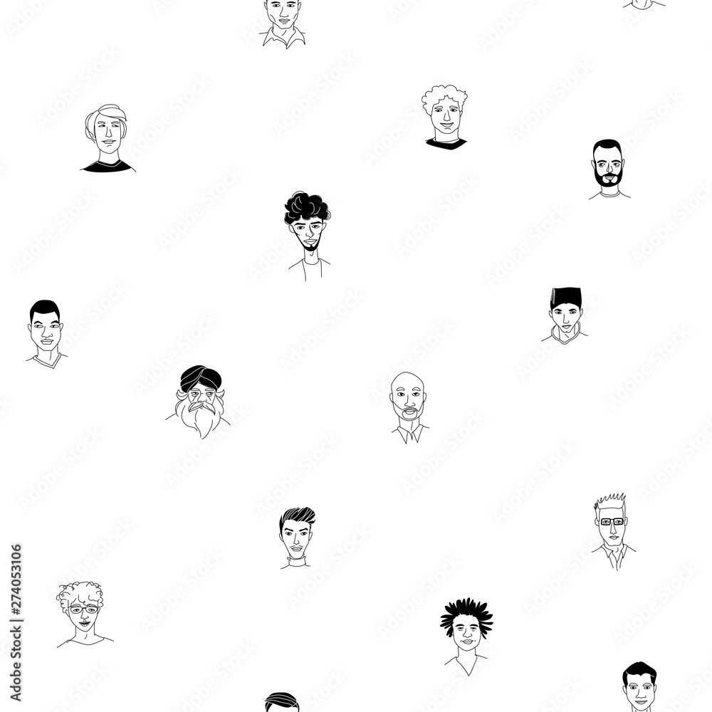 Men's head seamless pattern background grunge line drawing doodle poster Men's head seamless pattern background grunge line drawing doodle poster
