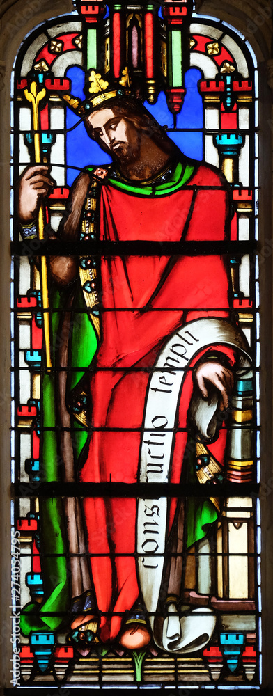 King Salomon, stained glass window from Saint Germain-l'Auxerrois church in Paris, France