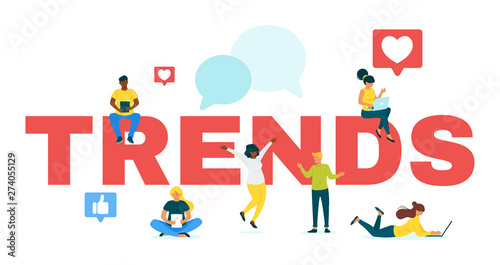 Bloggers chasing Internet trends flat vector web banner template