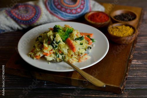 Basmati rice with curry and vegetables