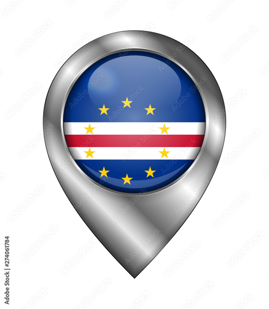 Flag of Cape Verde. Vector Sign and Icon. Location Symbol Shape. Silver Flag of Cape Verde. Vector Sign and Icon. Location Symbol Shape. Silver
