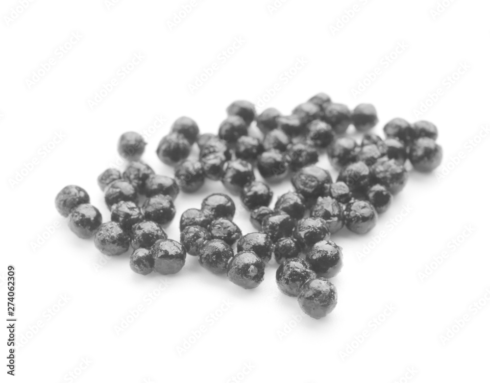 Delicious black caviar on white background Delicious black caviar on white background