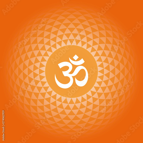 Om Vector Symbol with mandala. Orange background.