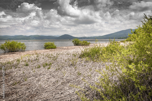 scenic view on beautiful intermittent lake cerknica, with water, spring season, slovenia