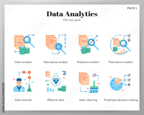 Data analytics icons flat pack