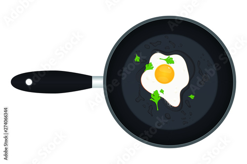 Fried egg with parsley in the pan vector illustration