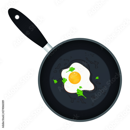 Fried egg with parsley in the pan vector illustration