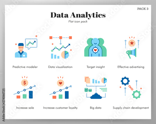 Data analytics icons flat pack