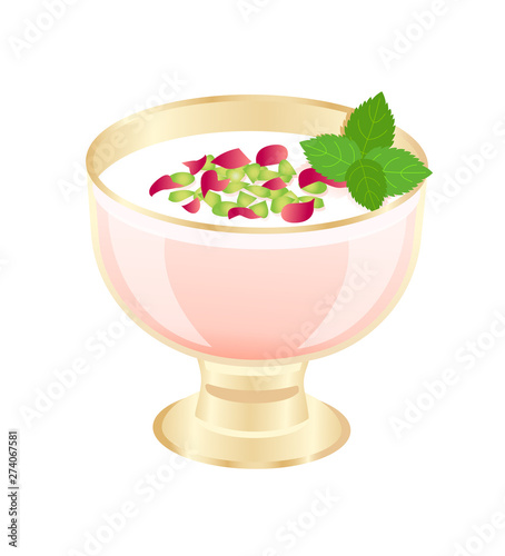 Mahalabia. Arabic milk pudding. Vector flat illustration photo