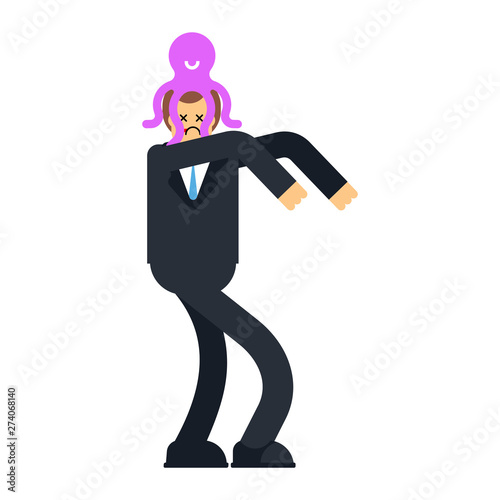 Alien Octopus on head. Mind control. Monster Aliens Management of human consciousness