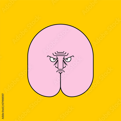 Angry Ass. Evil fanny. grumpy asshole. buttocks Vector illustration