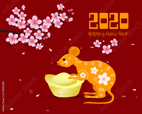 Happy New Year 2020, merry christmas. Happy Chinese New Year 2020 year of the rat
