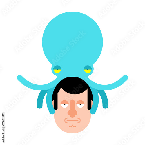 Alien Octopus on head. Mind control. Monster Aliens Management of human consciousness