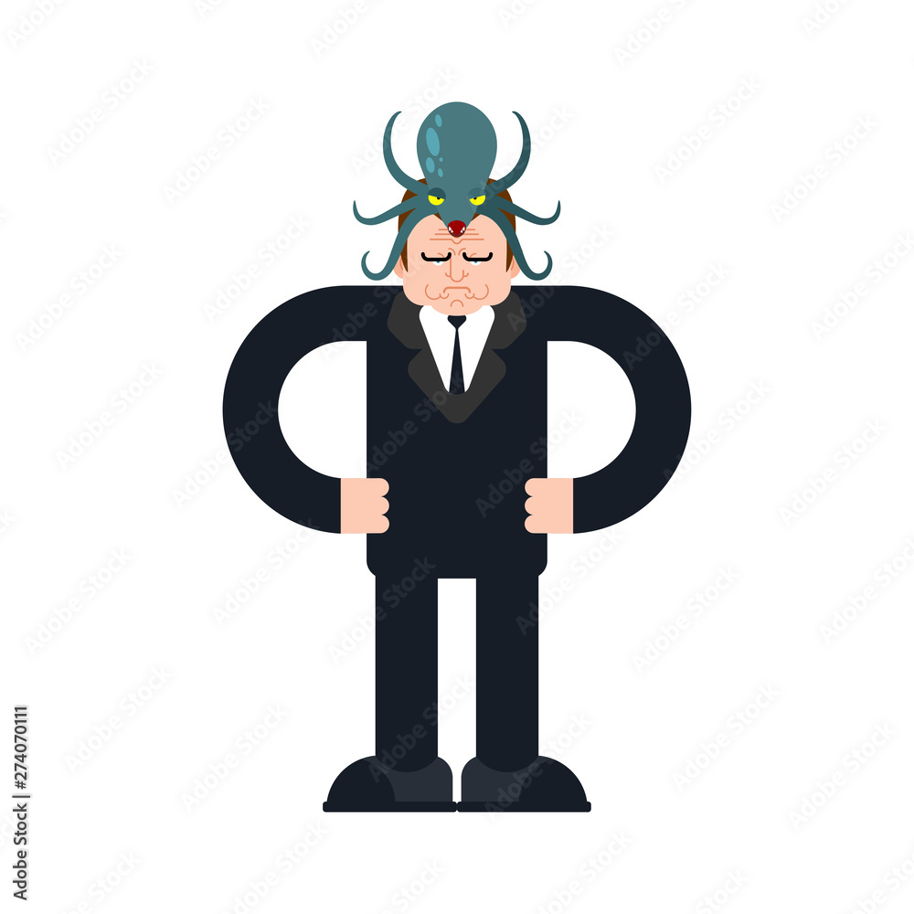 Alien Octopus on head. Mind control. Monster Aliens Management of human