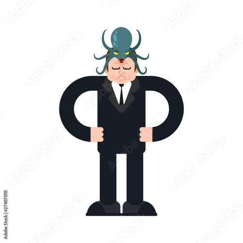 Alien Octopus on head. Mind control. Monster Aliens Management of human consciousness