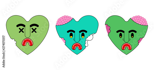 Zombie heart green love. Dead amour Vector illustration