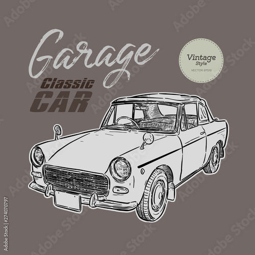Classic car, hand draw sketch vector.