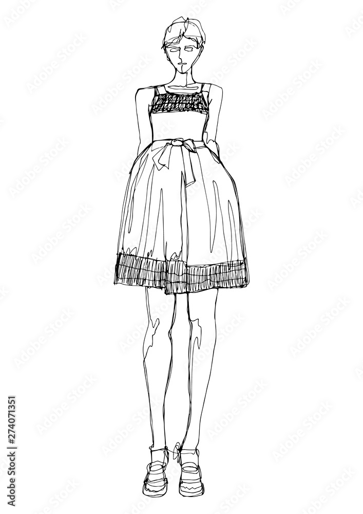 Fashion hand drawn model sketch posing. Woman in fashion clothes line sketch isolated figure. Fashion illustration runway model art black white minimalism art. Silhouette isolated for magazine Fashion hand drawn model sketch posing. Woman in fashion clothes line sketch isolated figure. Fashion illustration runway model art black white minimalism art. Silhouette isolated for magazine