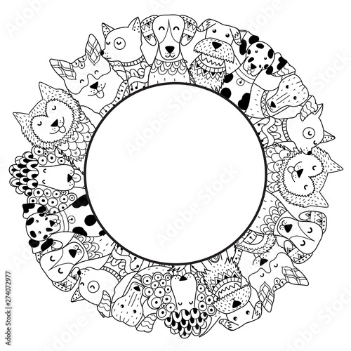 Frame with funny dogs for coloring page. Place for your text
