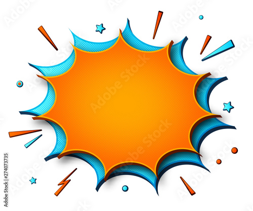 Comics background. Cartoon poster in pop art style with orange-blue speech bubbles with halftone and sound effects. Funny colorful banner with place for text on white backdrop