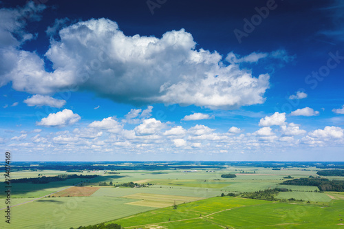 Clouds in blue sky over summer landscape.