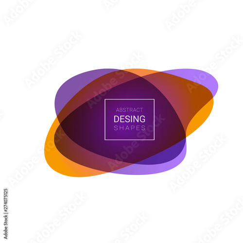 Abstract graphic elements. Yellow, blue and violet colors and text sample in frame. Dynamical transparent forms, lines, flowing shapes. Vector template for logo, presentation, flyer design