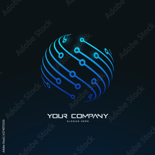 futuristic abstract sphere connection tech circuit board logo template