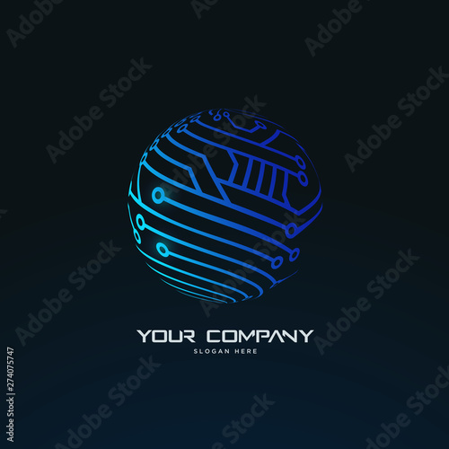 futuristic abstract circle sphere tech circuit board logo template