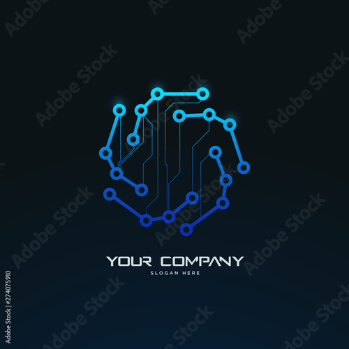 futuristic abstract tech circuit board logo template