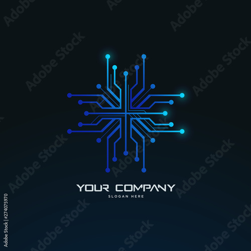 futuristic abstract tech circuit board logo template