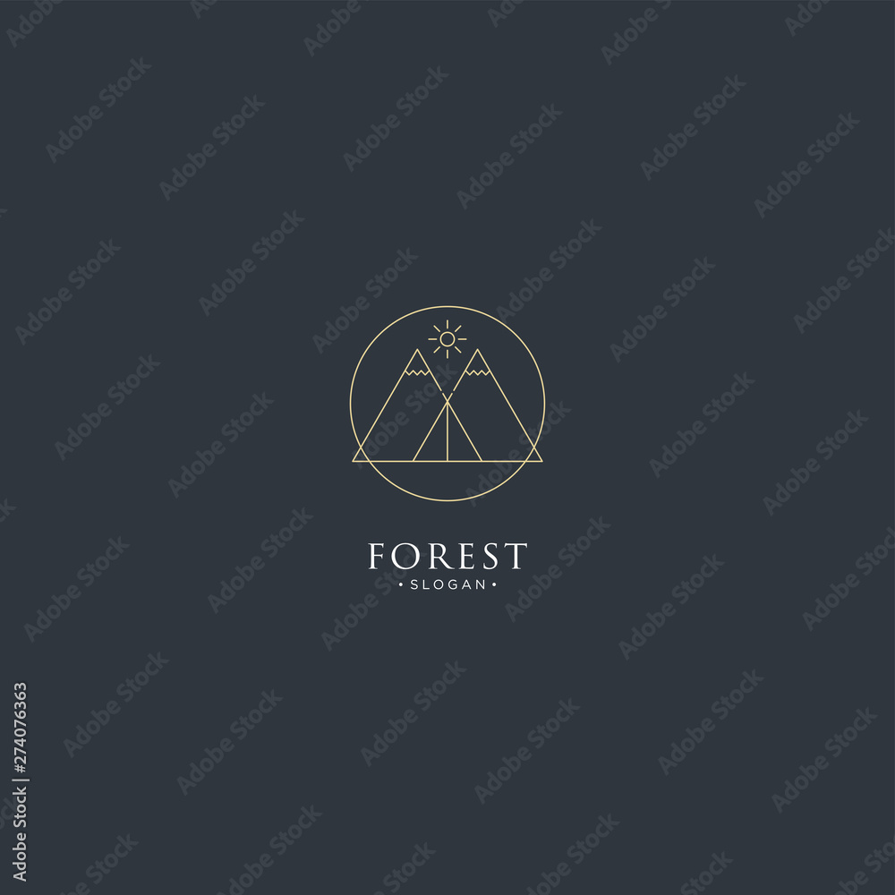 monoline forest, mountain and wave logo icon vector monoline forest, mountain and wave logo icon vector