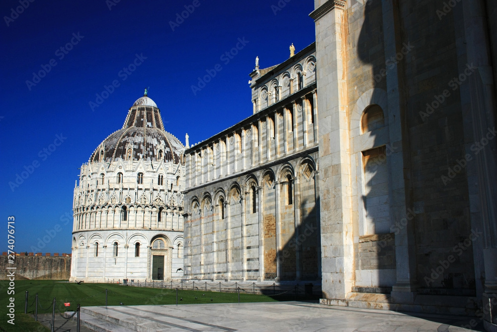 The ancient building of the Baptistery in Pisa, Italy