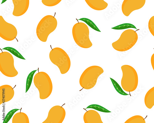 Seamless pattern of ripe mango isolated white background - Vector illustration