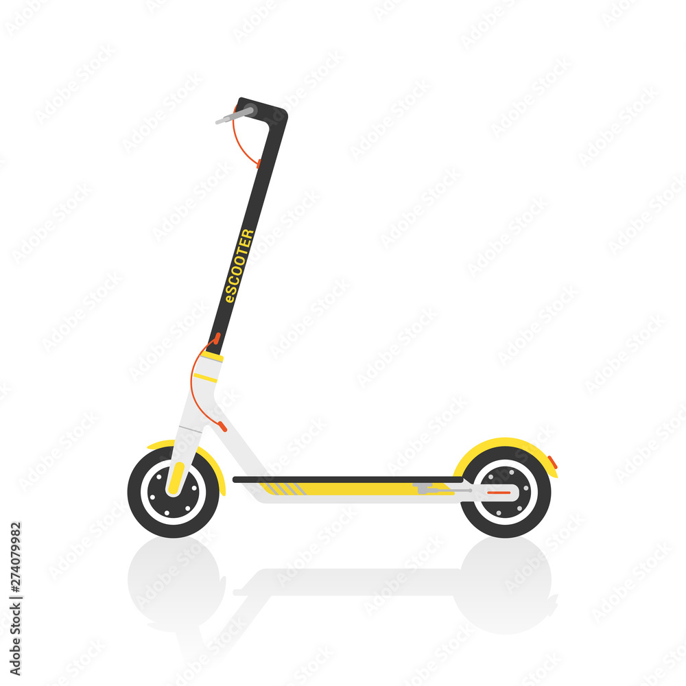 Electric scooter. Vector illustration of a modern white and yellow,  detailed scooter image in trendy flat style. Isolated on white. Stock Vector  | Adobe Stock