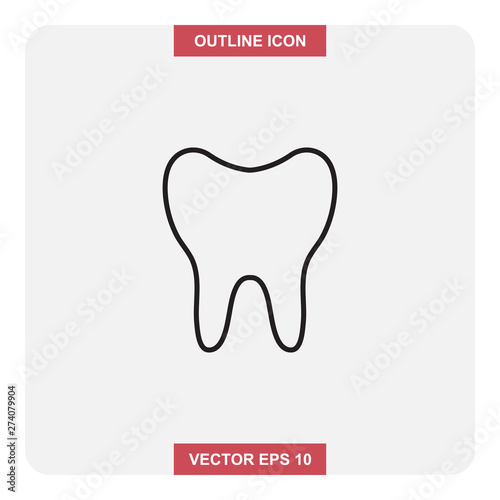 Vector design of outline icon, Tooth thin lines stroke symbol for web or mobile element.