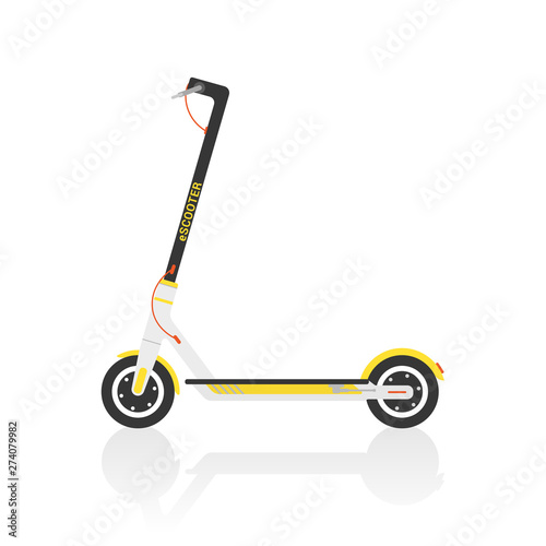 Electric scooter. Vector illustration of a modern white and yellow, detailed scooter image in trendy flat style. Isolated on white.