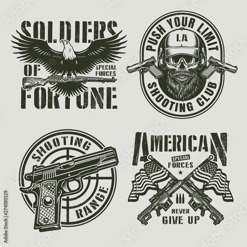 Vintage monochrome military logos