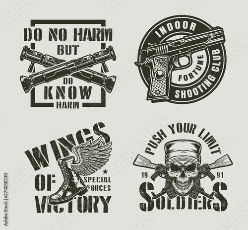 Vintage monochrome military labels